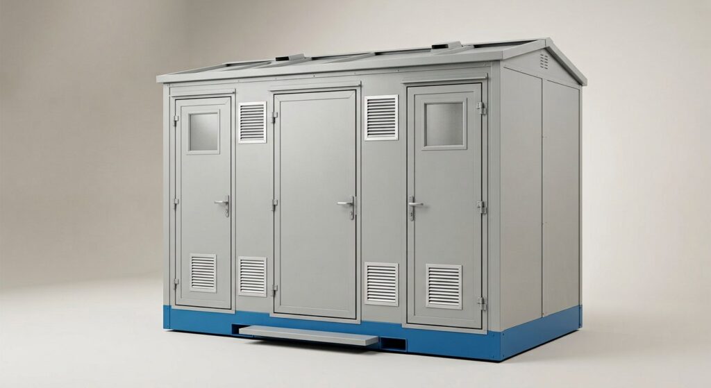 Adam using their 2 1 Steel Toilet Cabin Ablution Block