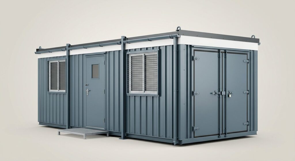 Hannah using their 20ft x 8ft Steel Office Store Cabin
