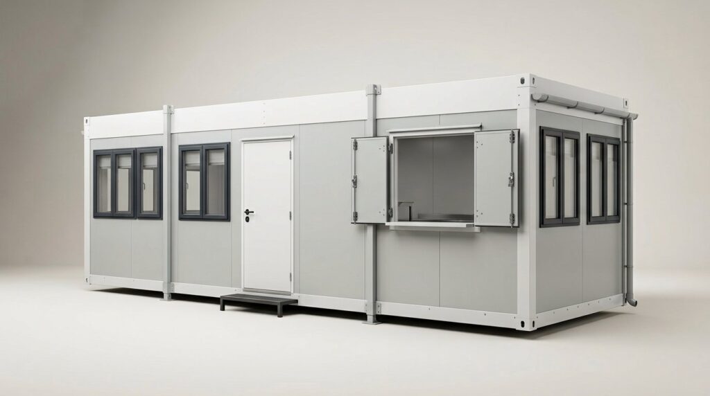 Andrew using their 24ft x 9ft Steel Office Canteen Cabin