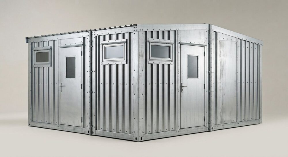 3m x 4.2m Side Linked Flat Pack Container Bundle – Galvanised
