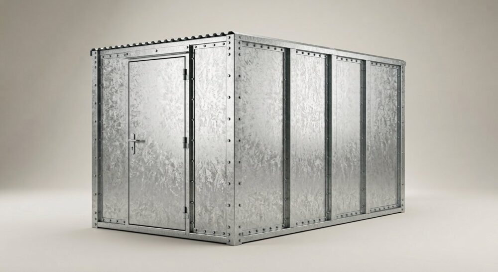 4m x 2.1m Flat Pack Container Store – Galvanised