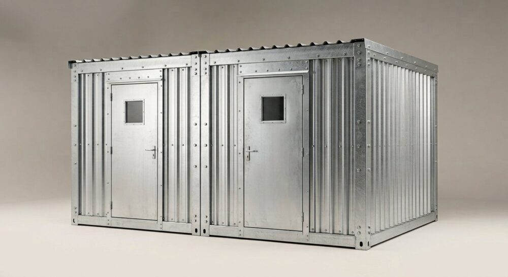 4m x 4.2m Side Linked Flat Pack Container Bundle – Galvanised